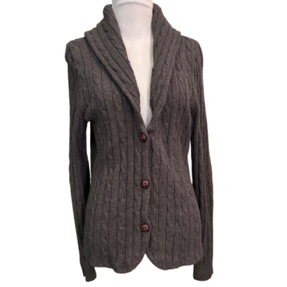Chaps Denim Cable Knit Shawl Collar Cardigan Old Money Dark Academia Gray Size L